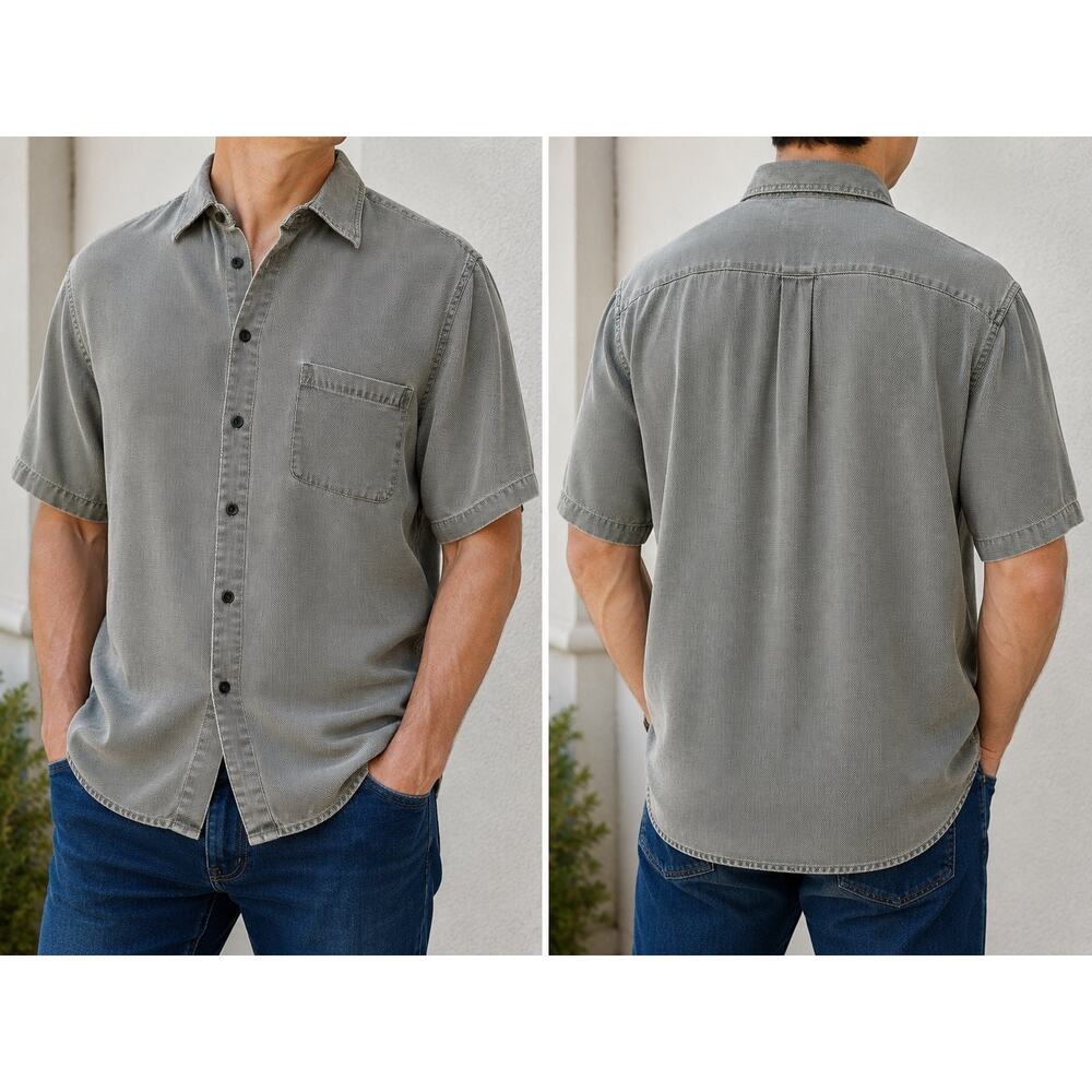 Nat Nast Luxury Silk Blend Button Down Shirt Men’s Large Gray Short Sleeve